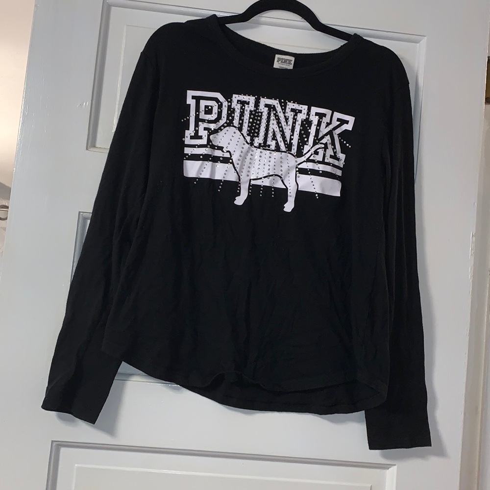 Large Victoria’s Secret PINK Bling Dog long sleeve T-shirt black
